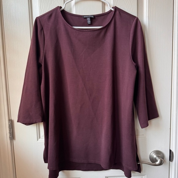Eileen Fisher Cassis Tencel Tunic Top 3/4 Sleeves Dark Brown Medium FLAW READ - Picture 4 of 13